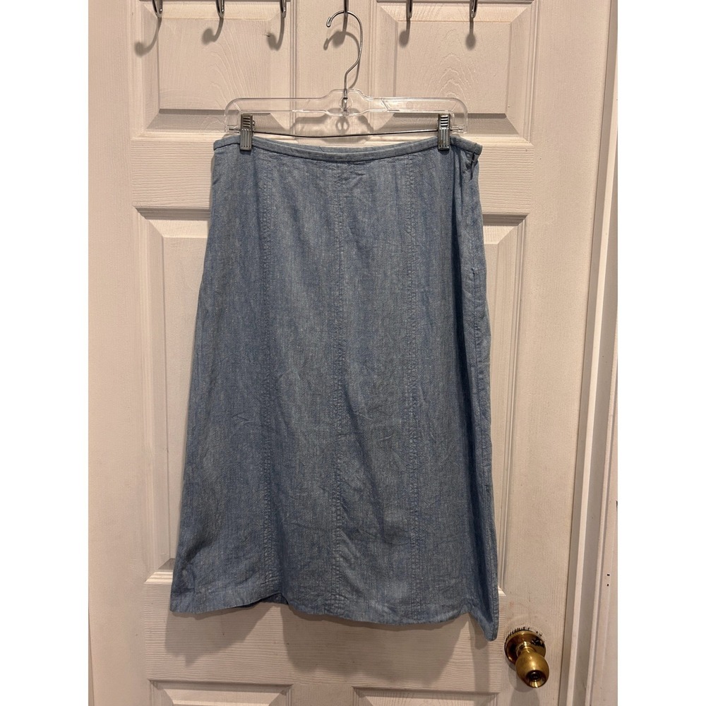 VTG Evan-Picone Casual Blue Linen Blend A-Line Midi Skirt Womens Sz 12 Cottage